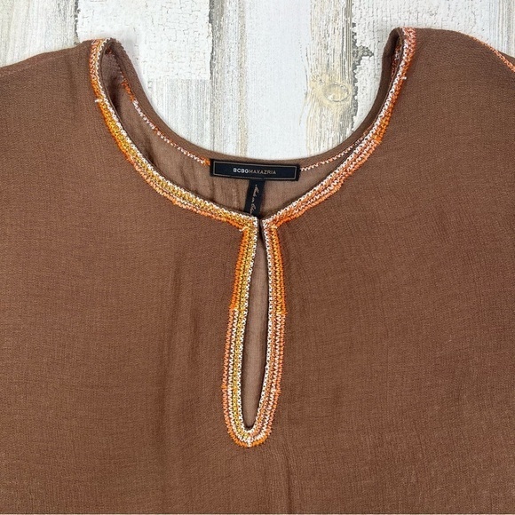 BCBGMAXAZRIA Beach Cover Up Top‎ with beaded neckline Womens Sheer Shirt OS - Picture 4 of 15